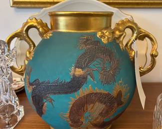 Antique Jean Pouyet Limoge Dragon Vase