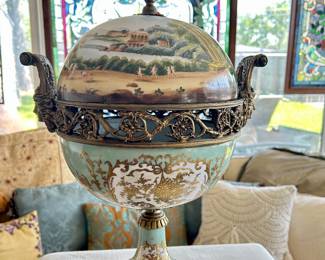 One of a pair of Porcelain and bronze centerpieces