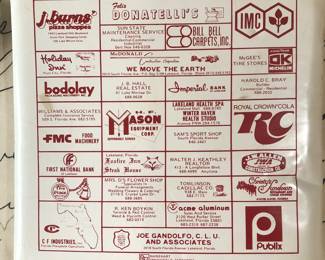 Santa Fe High School stadium cushion back side shows advertising from the 1980’s.  