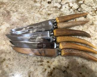Vintage stag horn handled Sheffield steak knives