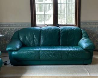 Italian Leather Green Sofa- 2 available