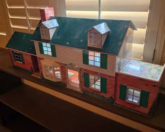 1960's MARX TIN LITHO Colonial DOLL HOUSE 2 Story Add On Sports Rec Room RARE