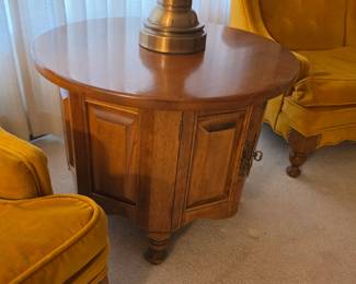 vintage wooden drum-style accent table