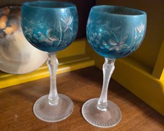 Crystal pr Nachtmann Stem Glasses with Overlay Cut to Clear