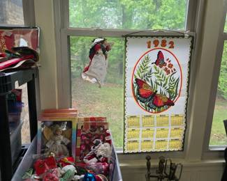 Sunroom - 1982 calendar, angel in window, miscellaneous in tub