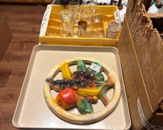 Kitchen - large tray and ceramic fruit items on tray