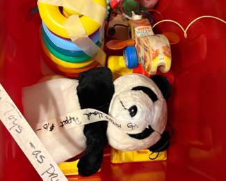 Bedroom - vintage toys in tote 