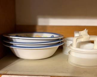 Gibson bowls & Tupperware hamburger presses