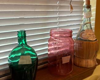 Vintage bottles in kitchen window