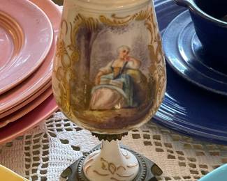 Antique Hand Painted Vase W/ Brass Base (France)
