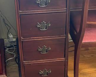 Antique Wooden Desk W/ Upholstered Chair