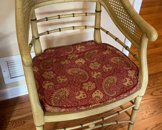 Bamboo Upholstered Accent Chair W/ Cane Back
