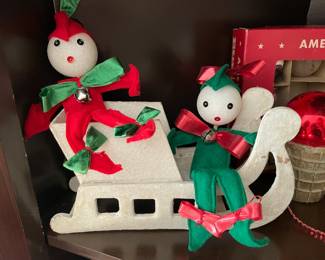 Vintage Elves On Cardboard Glitter Sled (Japan) Decor