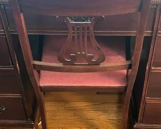 Antique Wooden Desk W/ Upholstered Chair