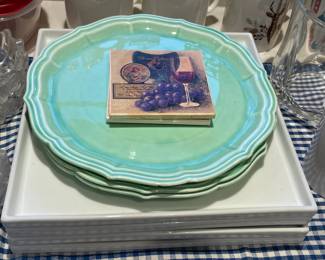 Teal & White Square Dinner Plates