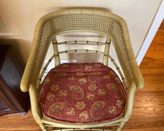 Bamboo Upholstered Accent Chair W/ Cane Back