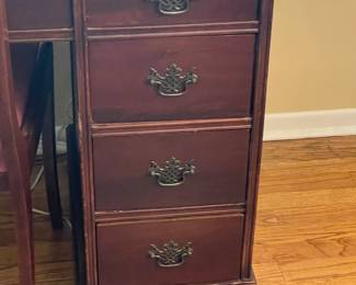 Antique Wooden Desk W/ Upholstered Chair