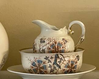 Antique Cereal Bowl Set W/ Creamer & Underplate