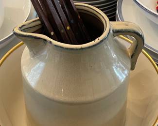 Pottery Style Pitcher W/ Fondue Forks