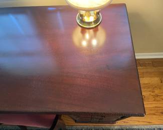Antique Wooden Desk W/ Upholstered Chair