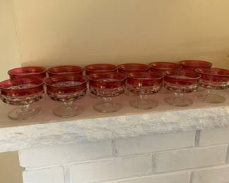 Vintage Red Cranberry & Clear Footed Glasses