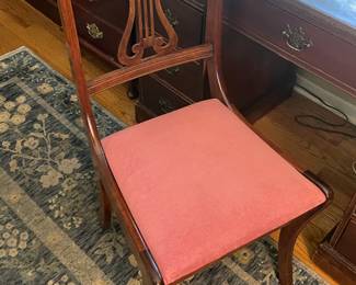 Antique Wooden Desk W/ Upholstered Chair