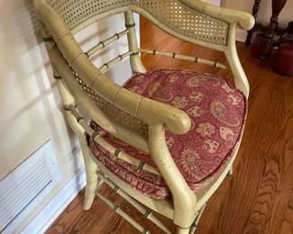 Bamboo Upholstered Accent Chair W/ Cane Back