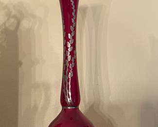 Vintage Red Glass W/ 40th Anniversary Silver Overlay