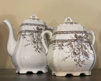 Antique Brown & White Teapot Set