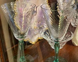 Green Depression Stemware Glasses