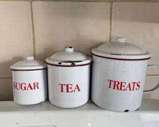 Vintage Enamelware Kitchen Canister Set