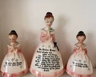 Vintage Enesco "The Kitchen Prayer" Ceramic Figurines Set