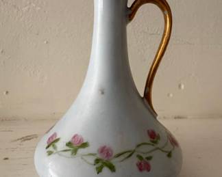 Vintage Hand-Painted Small Porcelain Pitcher with Gold Handle