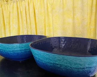 Set of Two Large "Oceanic Gradient" Ceramic Serving Bowls