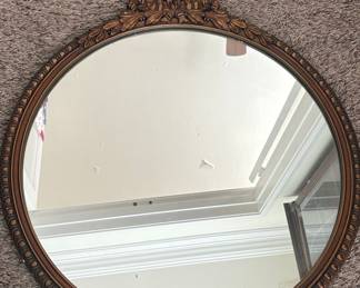 Vintage Oval Giltwood Mirror with Ribbon Crest