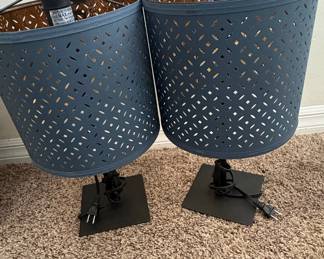 Pair of IKEA NYMÖ Table Lamps with Blue Cut-Out Shades
