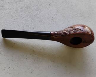 Carved Wood Pipe with Musical Motif