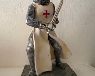 Ebros White Cloak Caped Medieval Crusader Knight Figurine with Sword