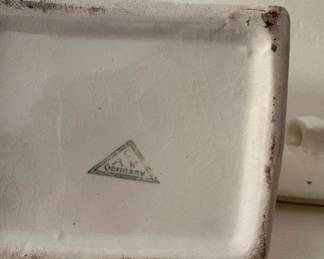 Vintage Oatmeal Canister, C.A.W. Germany Mark, Blue Heart & Fan Pattern