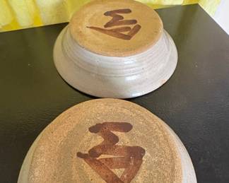 Stoneware Serving Bowls with Asian Calligraphy Mark