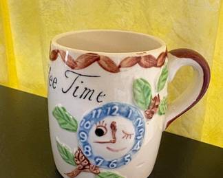Winking Face "Coffee Time" Novelty Mug with Clock
