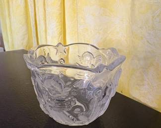 Glass Punch Bowl with Embossed Animals and Floral Motifs