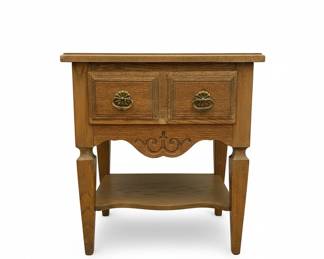 Vintage French Louis XVI Style Carved Oak Nightstand