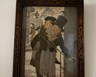 Victorian Christmas Scene Painting - Bob Cratchit and Tiny Tim