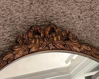 Vintage Oval Giltwood Mirror with Ribbon Crest