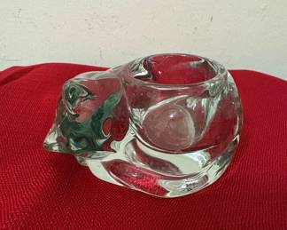 Clear Indiana Glass Sleeping Cat Votive Candle Holder