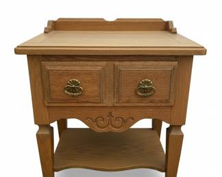Vintage French Louis XVI Style Carved Oak Nightstand