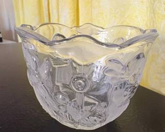 Glass Punch Bowl with Embossed Animals and Floral Motifs