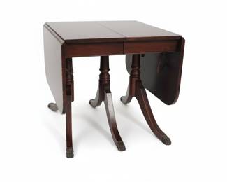 Duncan Phyfe Style Mahogany Drop Leaf Dining Table with Claw Feet