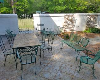 Vintage Dark Green Salterini Taj Mahul Outdoor Furniture, Pair of Gardent Gate Trellises 
